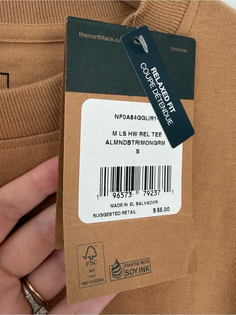 The North Face Tee Shirt Mens Small Heavyweight Long Sleeve Relaxed Tan New